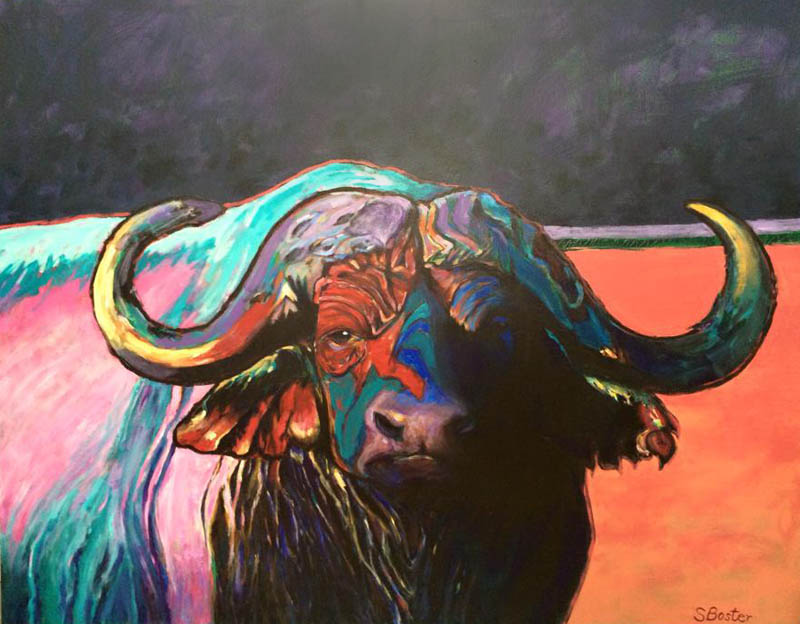 Buffalo-4'x 5' acrylic-Steve Boster MD-Tanzania Muddy Cape Buffalo Sold
