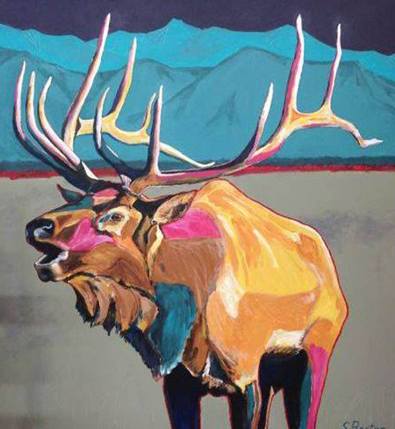 Bull elk Steve Boster MD Hear Me Now 48x60 acrylic Sold