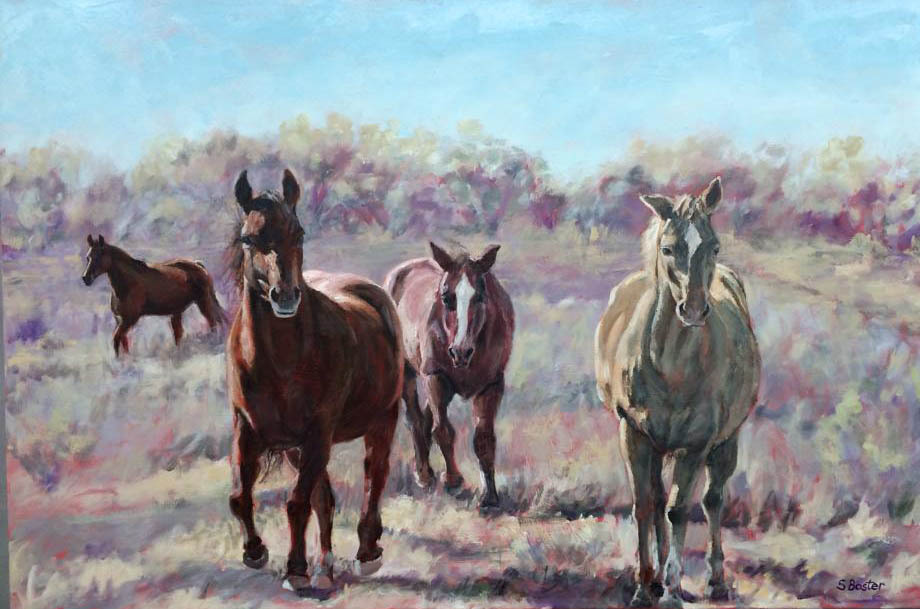 Horse-24x36 acrylic-Steve Boster MD-Broodmares at Chow Time