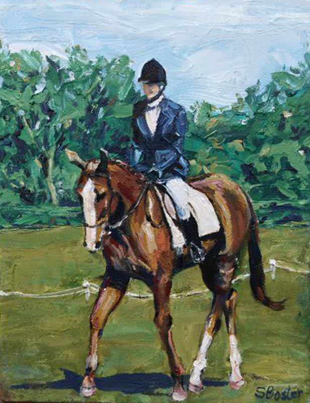 Lady riding Dressage Steve Boster MD My Wife 9x12 oil