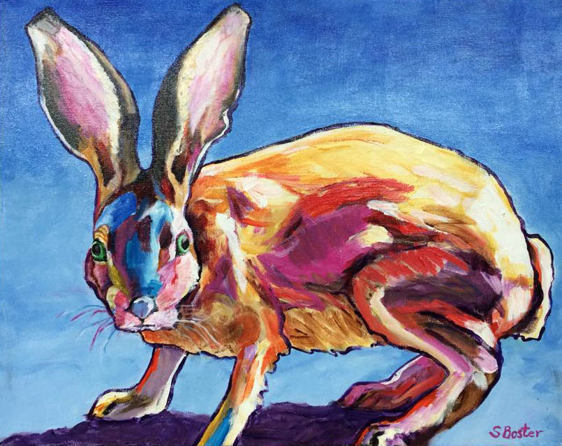 Rabbit -16x20 mixed media-Steve Boster MD-Jack Rabbit Just About to Run